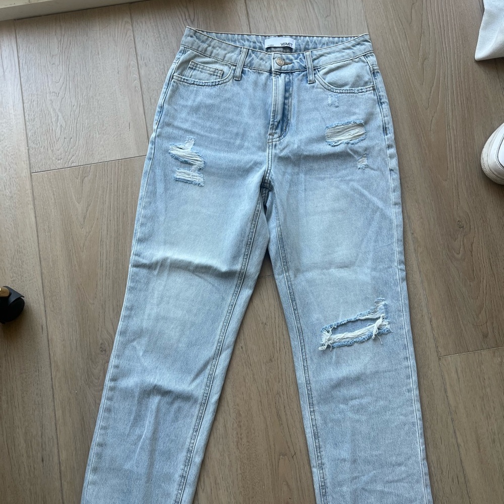 Blue Straight Leg Distressed Jeans